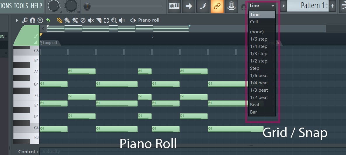 Piano Roll et Grid Size