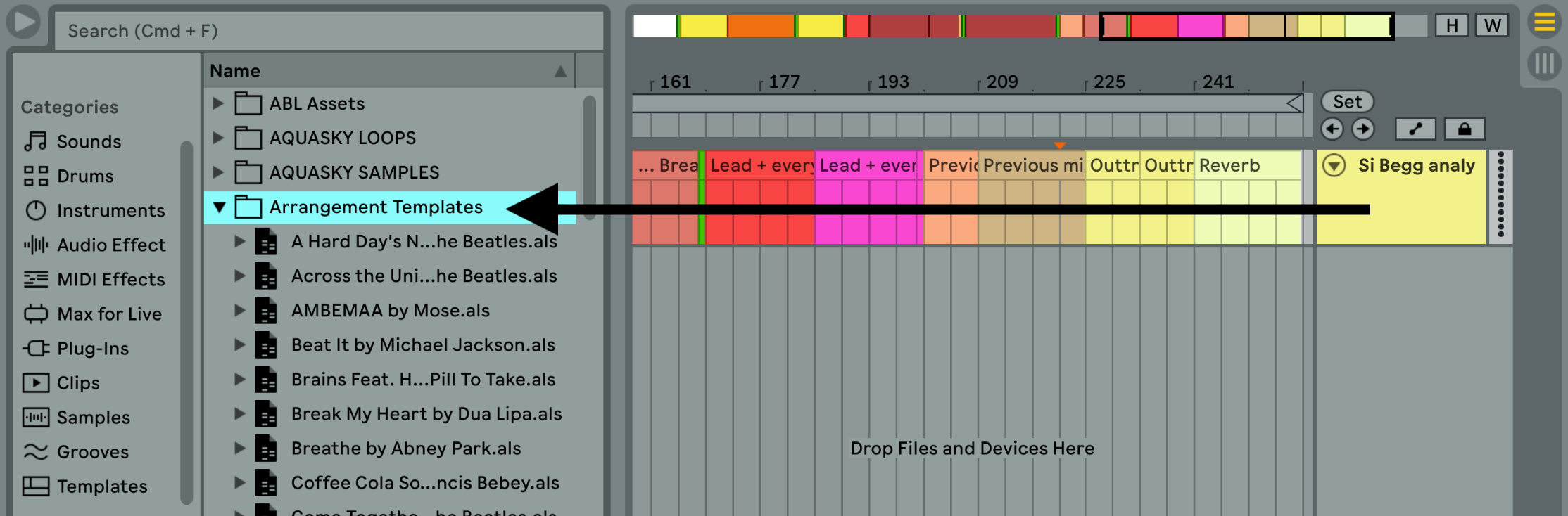 Arrangement templates in Ableton Live